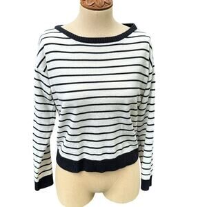 Aeon LA Heart Elbow Patch Classic Striped Blouse Long Sleeve Crop Top Women's S